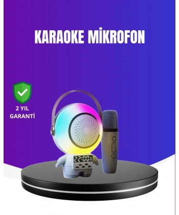 RGB Işıklı Astronot Bluetooth Hoparlör Karaoke Mikrofonlu