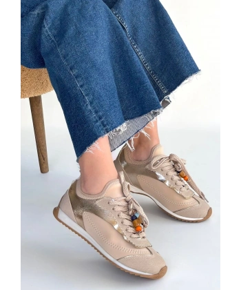 Riaf Bej Cilt Bağcıklı Spor Ayakkabı