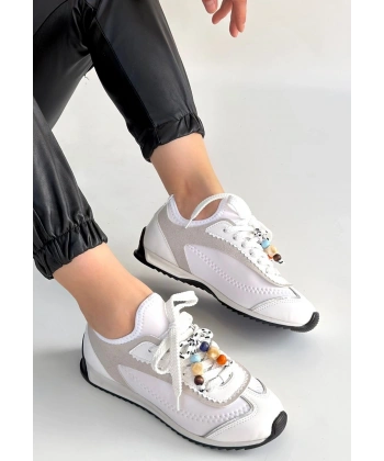 Riaf Beyaz Cilt Bağcıklı Spor Ayakkabı