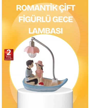 Romantik Çift Figürlü Gece Lambası Sandal Model Sevgiliye Özel Hediye