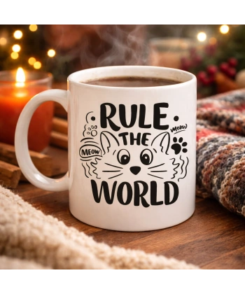 Rule The World Kedi Desenli Porselen Kupa MODEL 61 Sevimli Kedi Figürlü Kahve Kupası