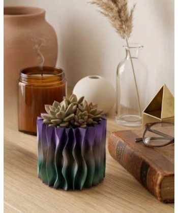 Sanatsal Dalga Desenli Mor 3D Baskı Dekoratif Vazo Ev Dekorasyonu