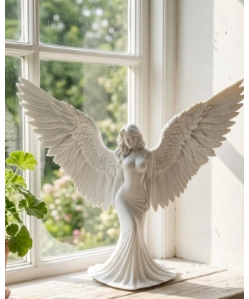 Sanatsal Melek Heykeli Kanatlı Kadın Figürlü 3D Dekoratif Biblo