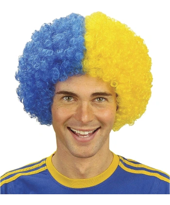 Sarı Lacivert Kıvırcık Afro Bonus Peruk Taraftar Bonus Saç