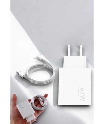 Şarj Aleti 67W Hızlı Şarj Turbo Type-C Uyumlu Şarj Adaptörü Kablosu