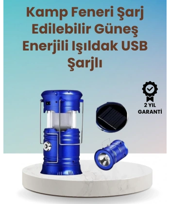 Şarj Edilebilir Güneş Enerjili Kızaklı Kamp Feneri – USB Çıkışlı, Katlanabilir, Dayanıklı ve Çok Fonksiyonlu