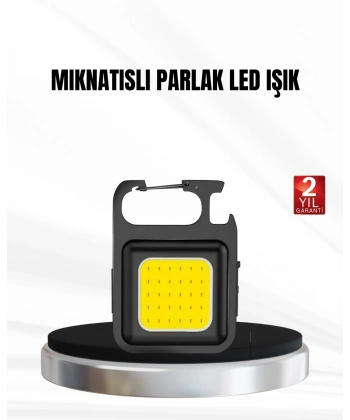 Şarjlı COB LED Anahtarlık Fener – 4 Modlu, Manyetik ve Katlanabilir Standlı