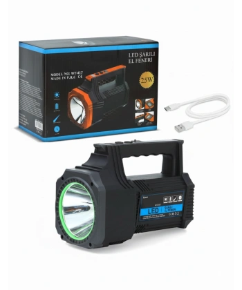 Şarjlı Dev Boy El Feneri 25W Süper Parlak LED El Lambası Kamp, Av ve Güvenlik İçin İdeal