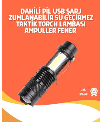 Şarjlı LED El Feneri - 14500 Pil Dahil, 4 Işık Modu, Mini Boy