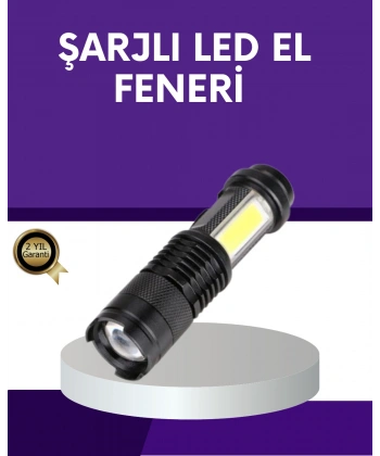 Şarjlı Mini LED El Feneri 2000 Lümen Su Geçirmez