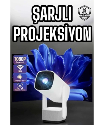 Şarjlı Projeksiyon Oyun Sinema Projektörü 4K HD Görüntü Kaliteli