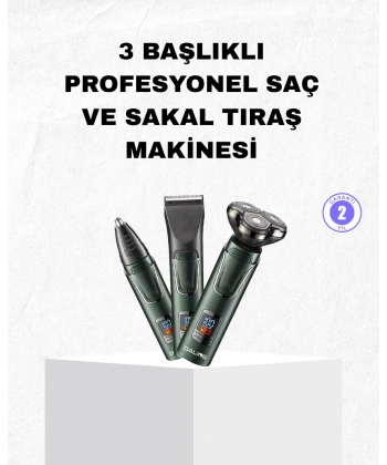 Şarjlı ve Kablosuz 3 Başlıklı Profesyonel Bakım Seti – Saç, Sakal, Burun ve Kulak Düzeltici