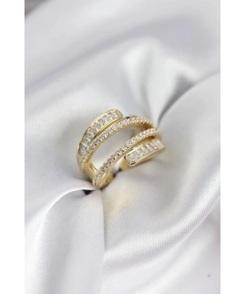 Sarmal Zirkon Baget Taşlı Gold Renk Kadın Yüzük