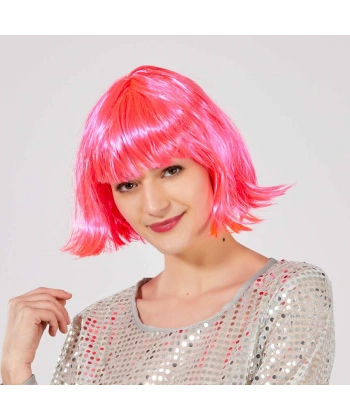 Şeker Pembe Renk Parti Peruğu Küt Saç