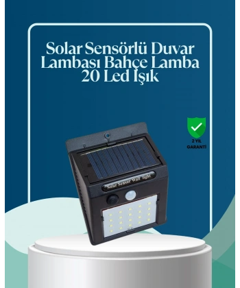 Sensörlü 20 LED Solar Duvar Lambası 3 Metre Algılama Mesafesi