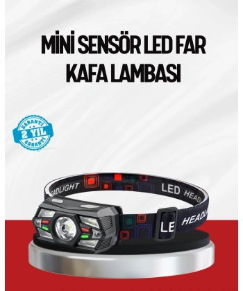 Sensörlü LED Kafa Lambası Kırmızı Beyaz Işık Ayarlanabilir