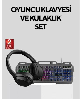 Set Işıklı Klavye Mouse + Bluetooth 5.2 Kulaklık  Paketi