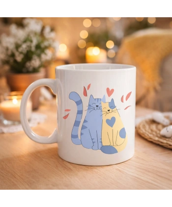 Sevimli Aşık Kediler Desenli Porselen Kupa Model 42 – Love Cats Tasarım Sevgiliye Hediye, Kahve & Çay Kupası