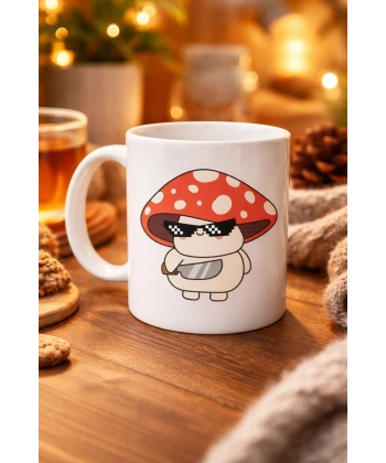 Sevimli Cool Mantar Tasarımlı Porselen Kupa MODEL 87 – Eğlenceli Karakter Desenli Kahve & Çay Kupası – Hediye Fikirli Kupa