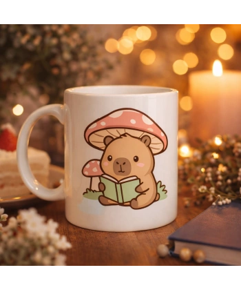 Sevimli Kitap Okuyan Kapibara Desenli Porselen Kupa MODEL 97 – Sıcacık Tasarım, Kahve & Çay Kupası, Hediye Fikri