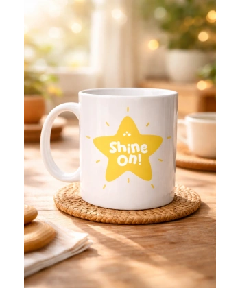 Shine On PARLAMAYA DEVAM ET Yıldız Tasarımlı Porselen Kupa MODEL 155 – Motivasyon Kupası – Günlük Kullanıma Uygun Şık Kahve & Çay Kupası