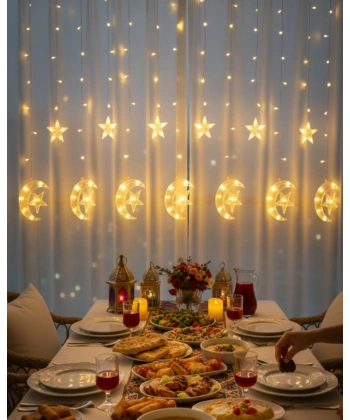 Sıcak Beyaz Ay Yıldız Işık Zinciri Parti Düğün Ramazan Dekoru