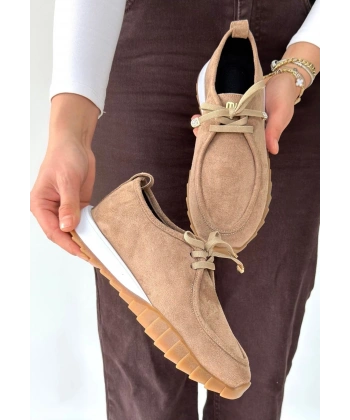 Sier Bej Süet Bağcıklı Spor Ayakkabı