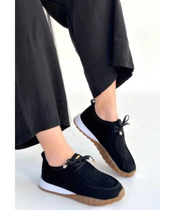 Sier Siyah Süet Bağcıklı Spor Ayakkabı