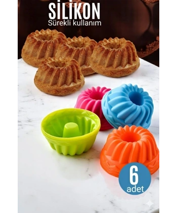 Silikon Göbekli Muffin CupCake Kalıbı - Sürekli Kullanım Muffin Kek Kalıbı 6 ADET