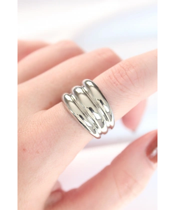 Silver Renk Ayarlanabilir Çizgili Bombe Yüzük