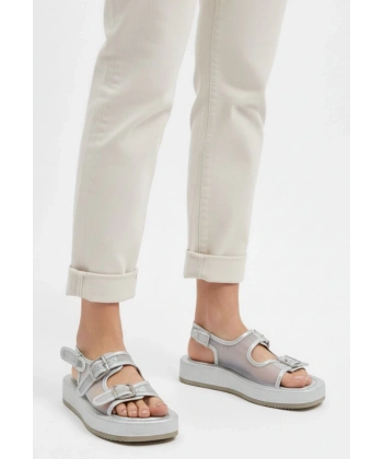 Sinna Gümüş Cilt Tül Detaylı Sandalet