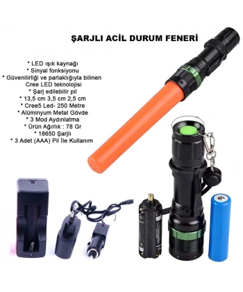 Sinyalli Acil Durum EL Feneri Cree5 Watton Wt-262
