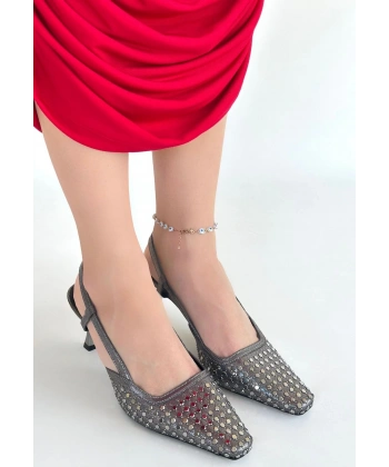 Sione Platin Cilt Topuklu Ayakkabı