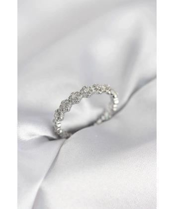 Sıralı Çiçek Model Gümüş Renk Zirkon Taşlı Kadın Yüzük