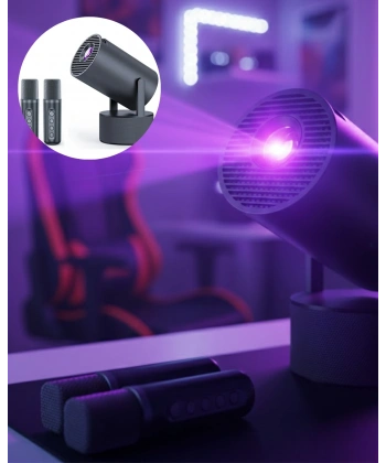 Siyah Android Sistemli Kareoke Projeksiyon 180° Döner Başlıklı