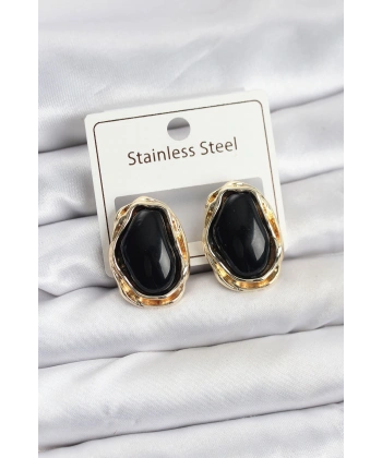 Siyah Damla Model Pirinç Vintage Kadın Küpe