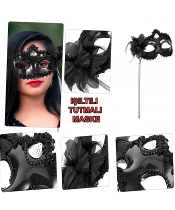 Siyah Işıltılı Tutmalı Fotoğraf Çekimi Maskesi 18x29 cm