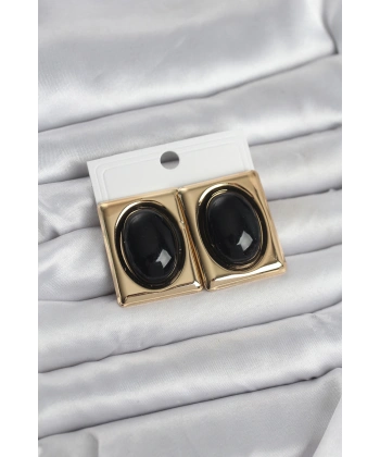 Siyah Kare Model Vintage Gold Renk Kadın Küpe