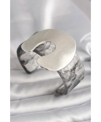 Siyah Mermer Desen Akrilik Plaka Vintage Kadın Bilezik