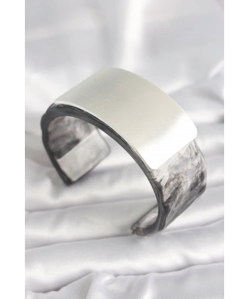 Siyah Mermer Desen Akrilik Plastik Dikdörtgen Plaka Model Vintage Kadın Bilezik