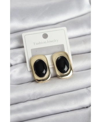 Siyah Renk Kare Model Vintage Kadın Küpe