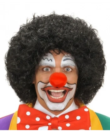 Siyah Renk Kıvırcık Afro Bonus Peruk Saç ve Kırmızı Sünger Burun Seti