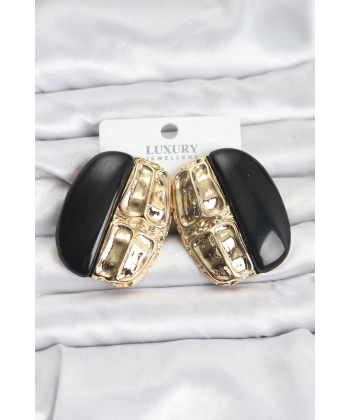 Siyah Renk Pirinç Vintage Kadın Küpe