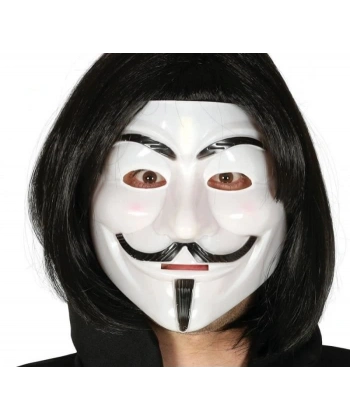 Siyah Renk Takma Kısa Saç ve V For Vendetta Maskesi Anonymous Maskesi