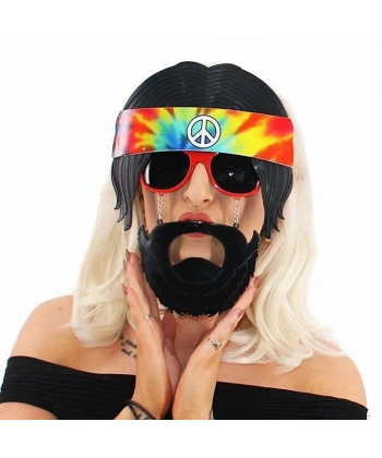 Siyah Saçlı Bandana Tasarımlı Hippi Parti Gözlüğü 26x18 cm