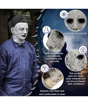 Siyah Saçlı Michael Myers Lateks Yüze Tam Yapışan Et Maske Korku Maskesi