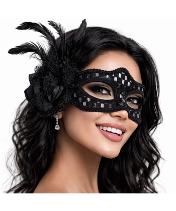 Siyah Tüylü Balo Maskesi Kadın Parti Aksesuarı