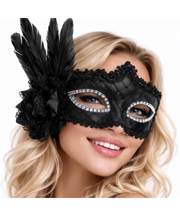 Siyah Tüylü Venedik Lüks Balo Maskesi