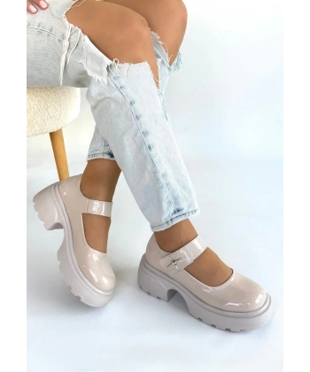 Siyat Bej Rugan Dolgu Topuk Oxford Ayakkabı