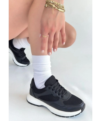 Slar Siyah Cilt Bağcıklı Spor Ayakkabı